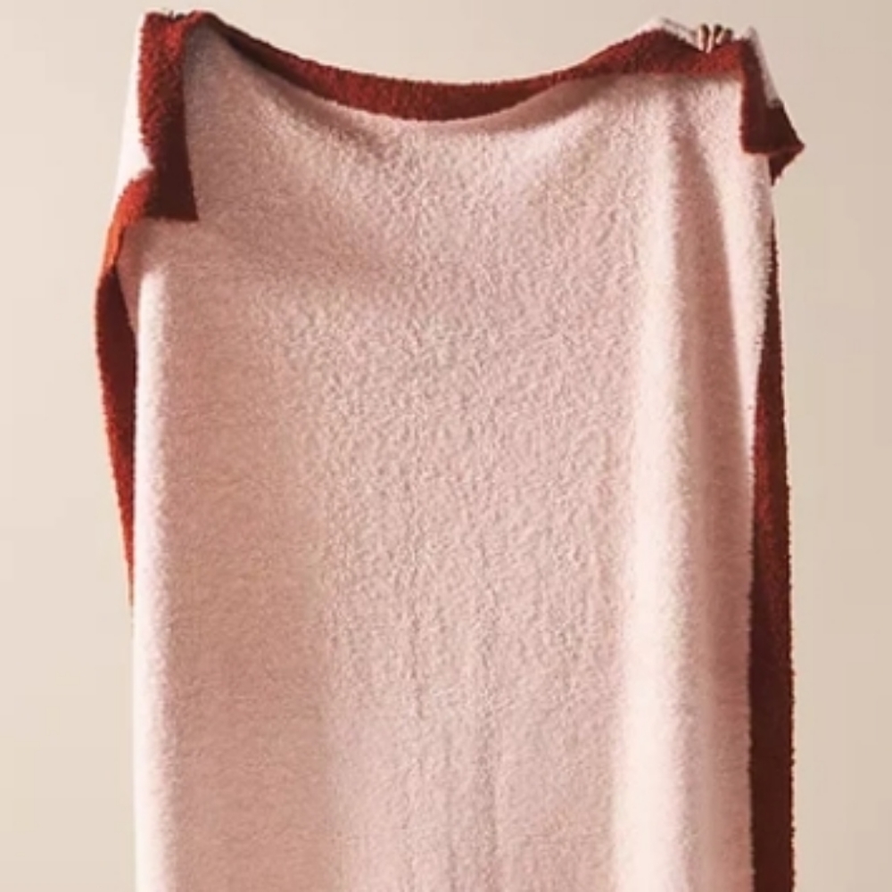 Anthropologie Rodi Bouclé Throw Blanket - peach pink/burgandy - Picture 3 of 10
